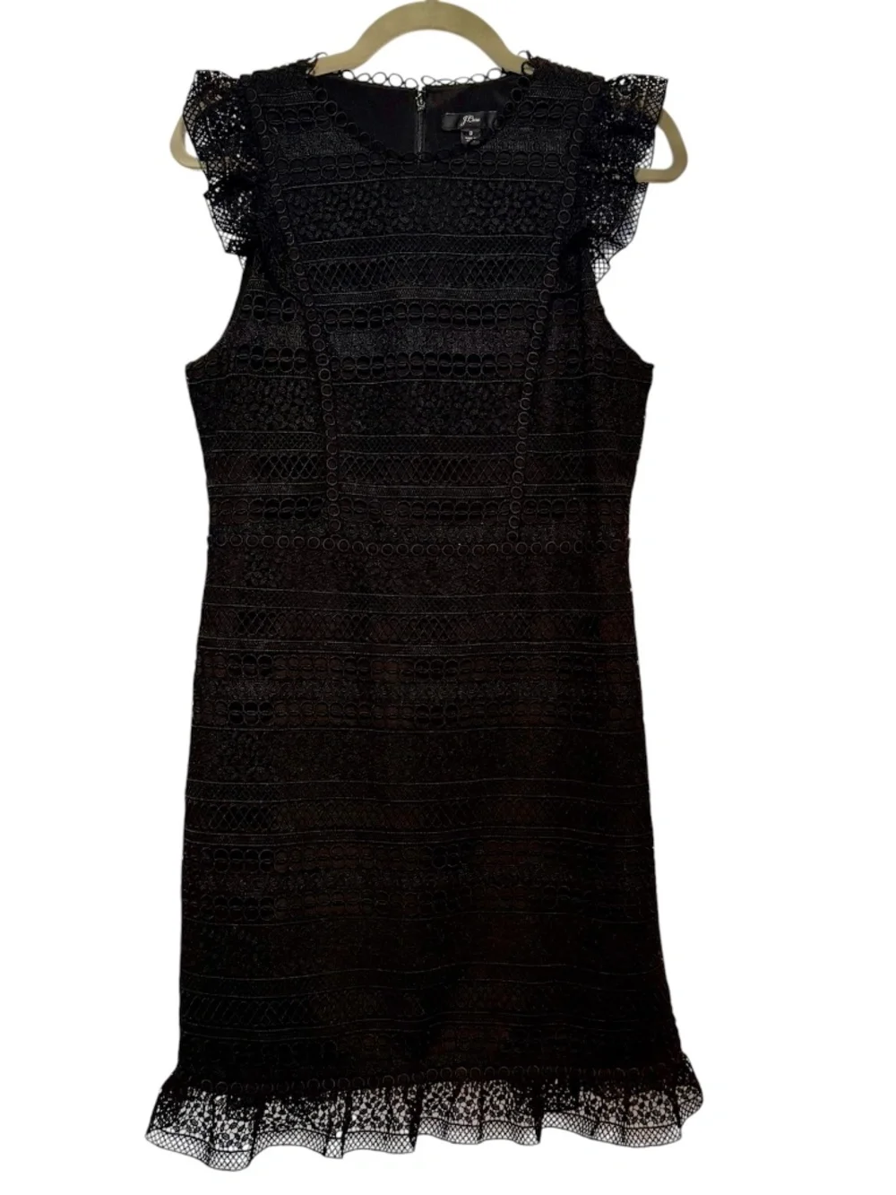 J. Crew Black Mixed Lace Cap Sleeve Ruffed Dress Size 8